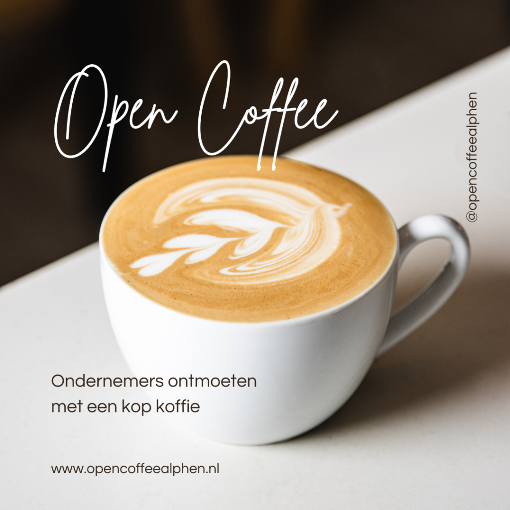 Geniet van een latte tijdens Open Coffee Alphen voor ondernemers ontmoetingen en netwerken.